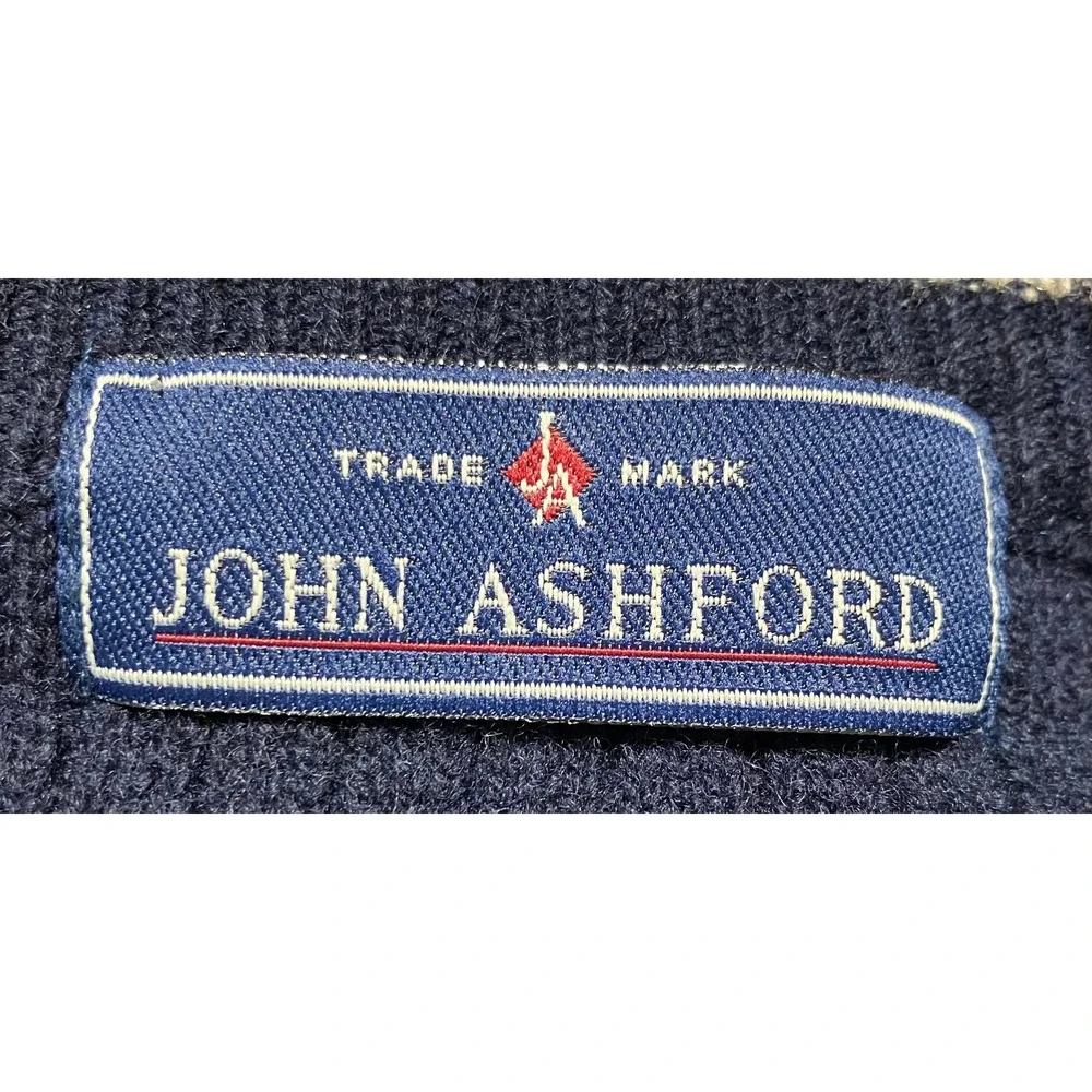 John Ashford Lambswool Sweater L Navy Blue‎ Waffle Knit Crewneck NWT 8730
